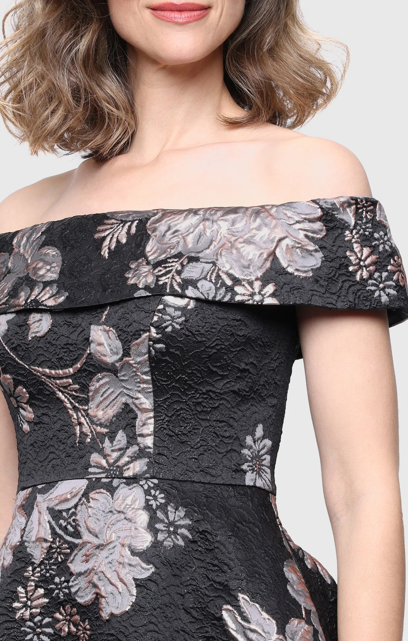 *Long Jacquard Off the Shoulder Gown with Foldover Neckline sold by Alex Evenings product image thumbnail 2
