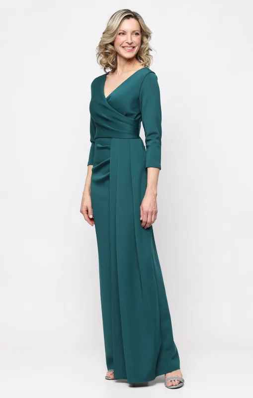*Long Stretch Scuba Crepe Dress with Gathered Skirt Detail and 3/4 Sleeves made by Alex Evenings