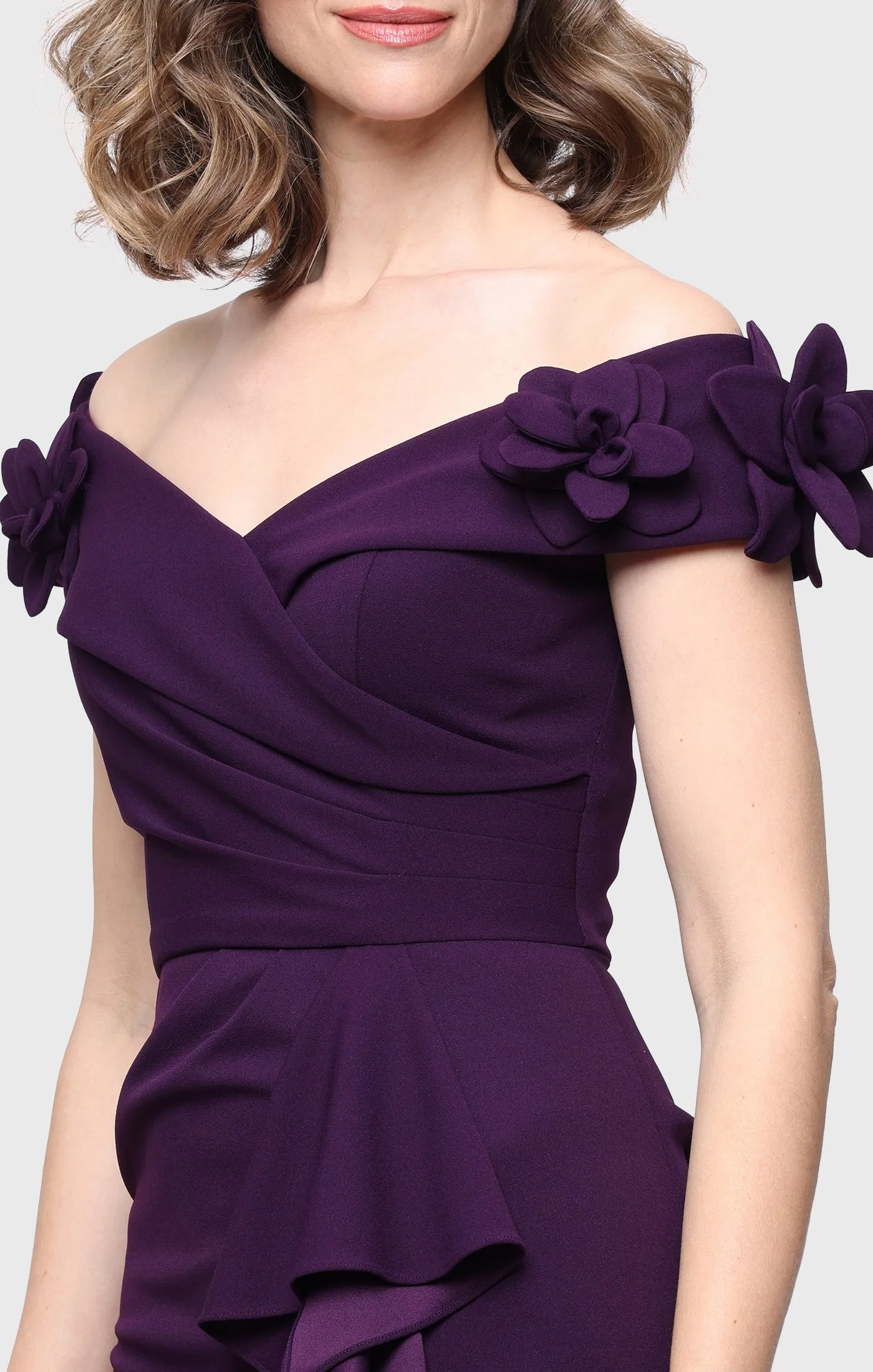 *Long Stretch Crepe Off the Shoulder Dress with 3-D Flower Detail sold by Alex Evenings product image thumbnail 2