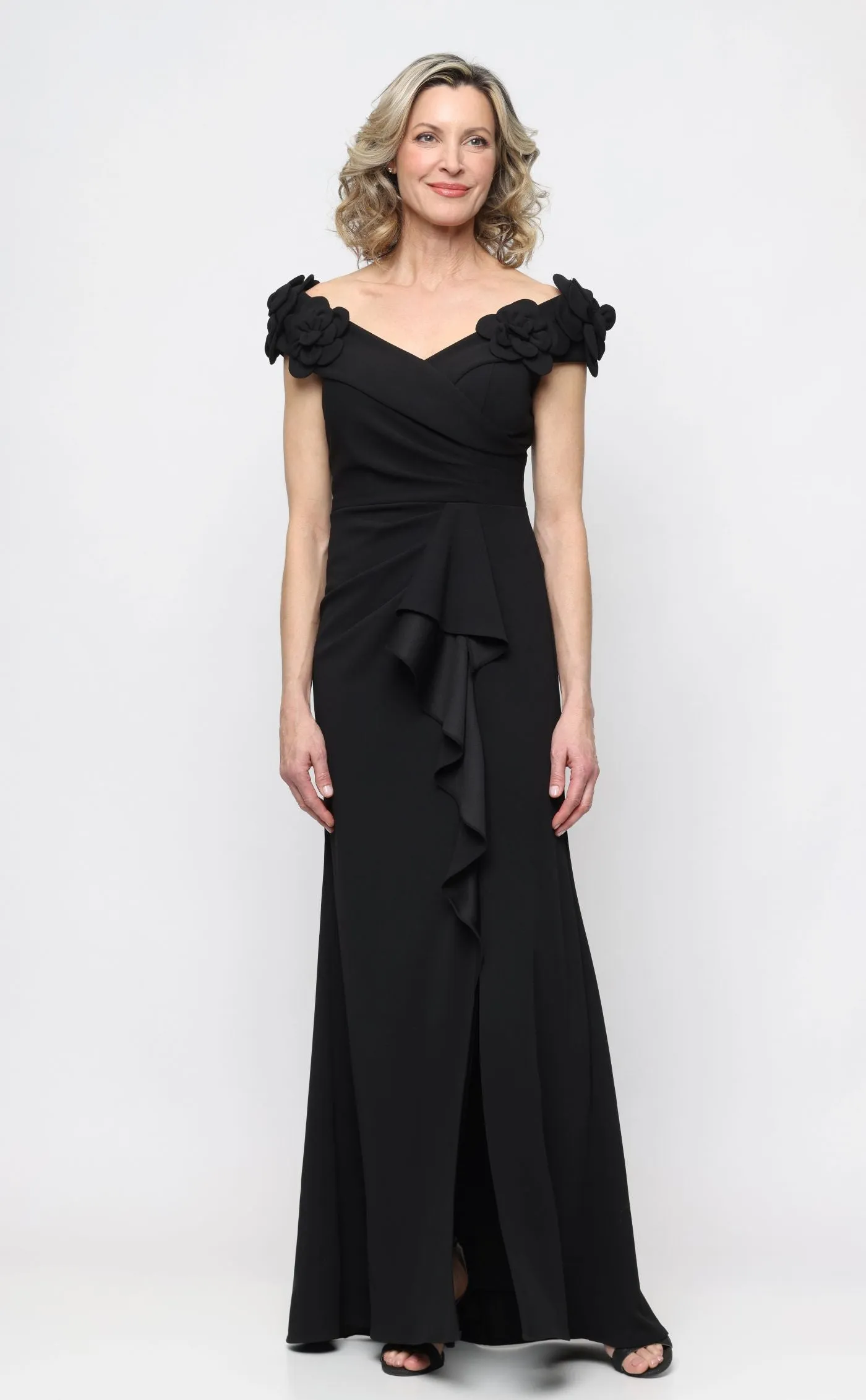 *Long Stretch Crepe Off the Shoulder Dress with 3-D Flower Detail sold by Alex Evenings product image thumbnail 4