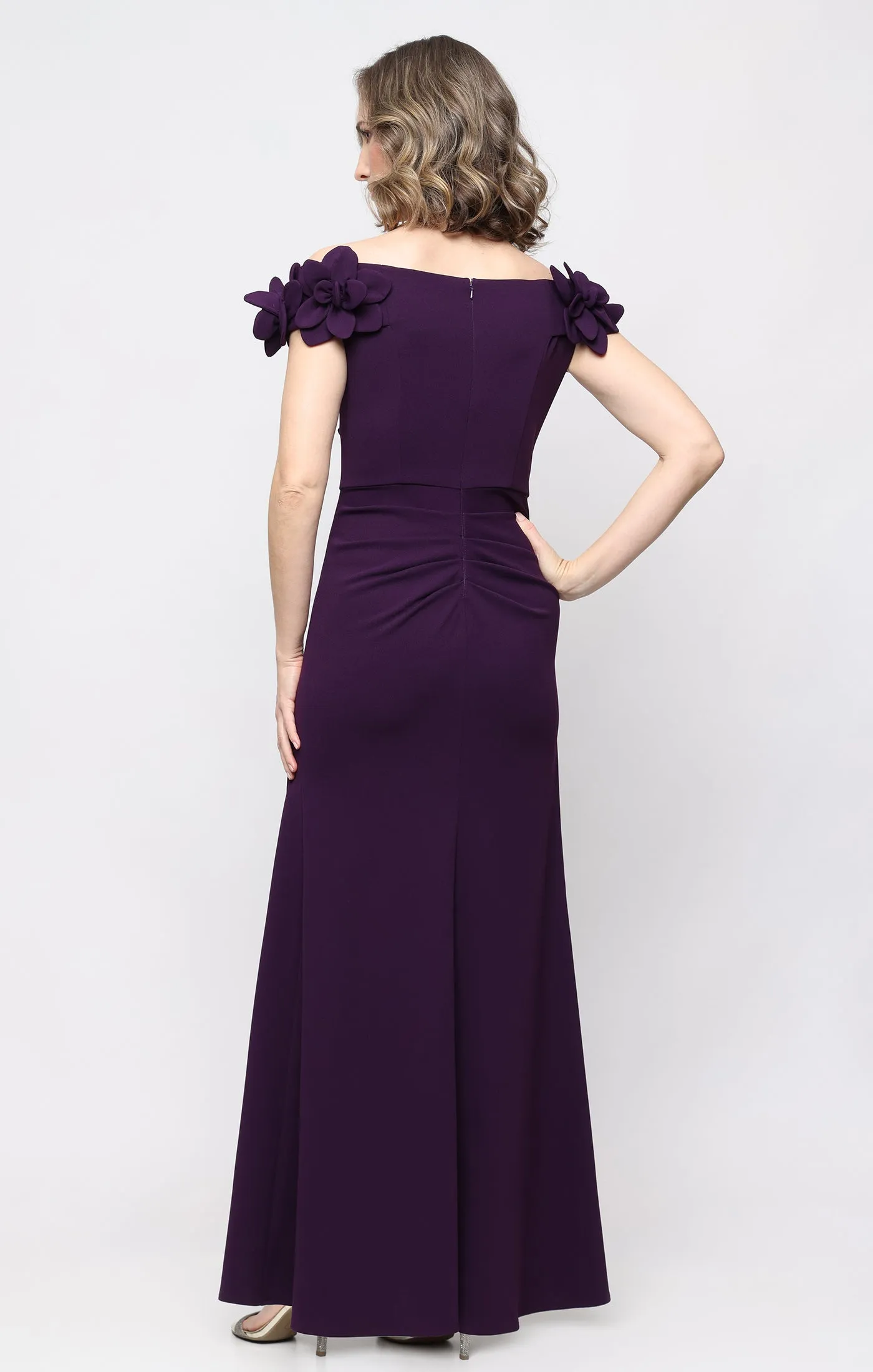 *Long Stretch Crepe Off the Shoulder Dress with 3-D Flower Detail sold by Alex Evenings product image thumbnail 3
