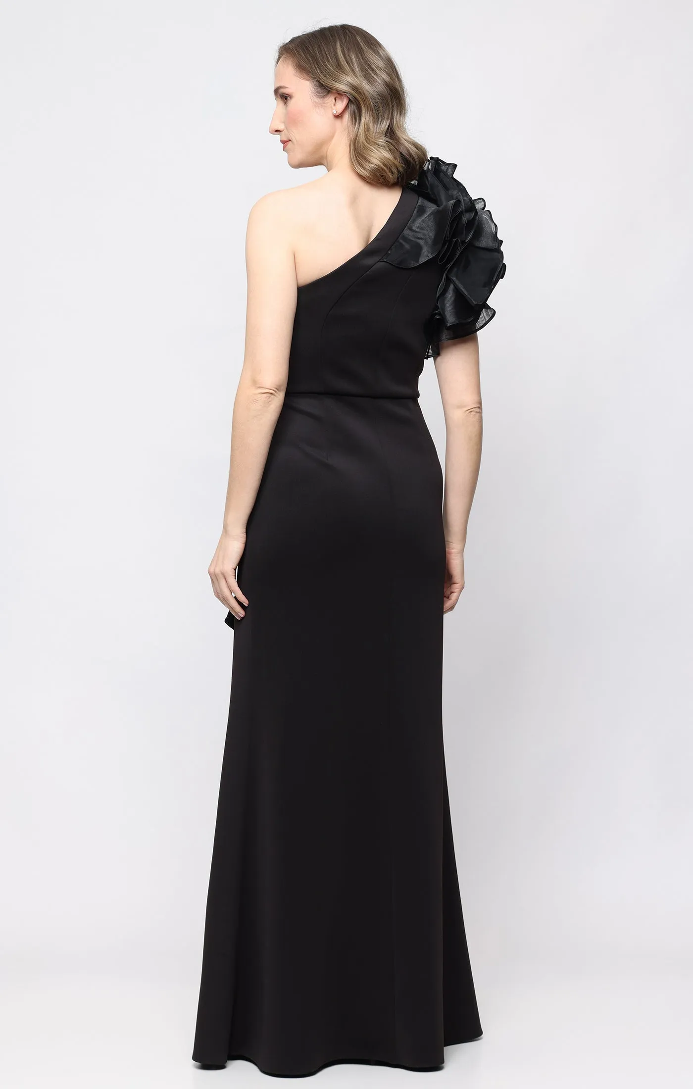 *Long Stretch Scuba One Shoulder Dress with Dramatic Ruffle Detail sold by Alex Evenings product image thumbnail 3