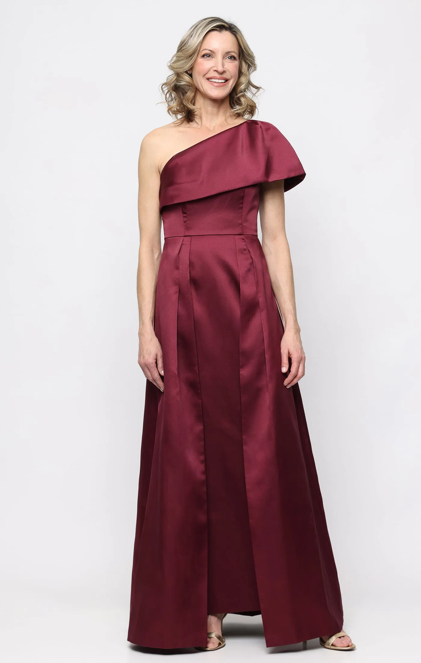 *Long Stretch Mikado One Shoulder Dress with Foldover Neckline sold by Alex Evenings product image thumbnail 4