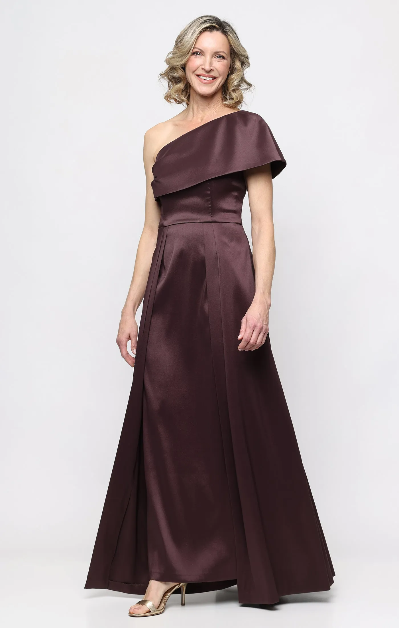 *Long Stretch Mikado One Shoulder Dress with Foldover Neckline sold by Alex Evenings