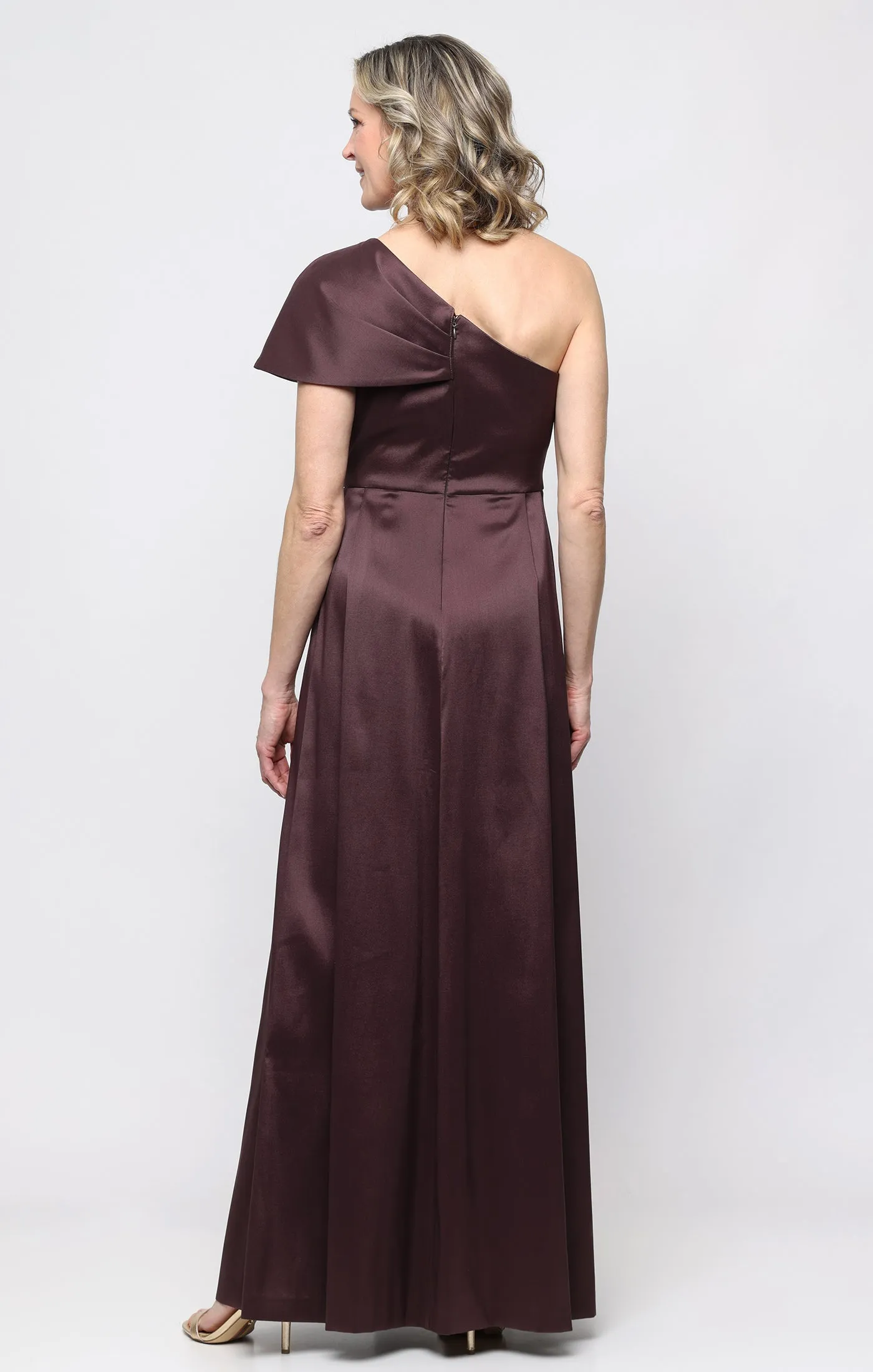 *Long Stretch Mikado One Shoulder Dress with Foldover Neckline sold by Alex Evenings product image thumbnail 3