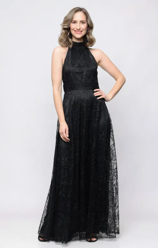 *Long Embroidered Halter Neck Dress with Gathered Waist and Beading Detail made by Alex Evenings