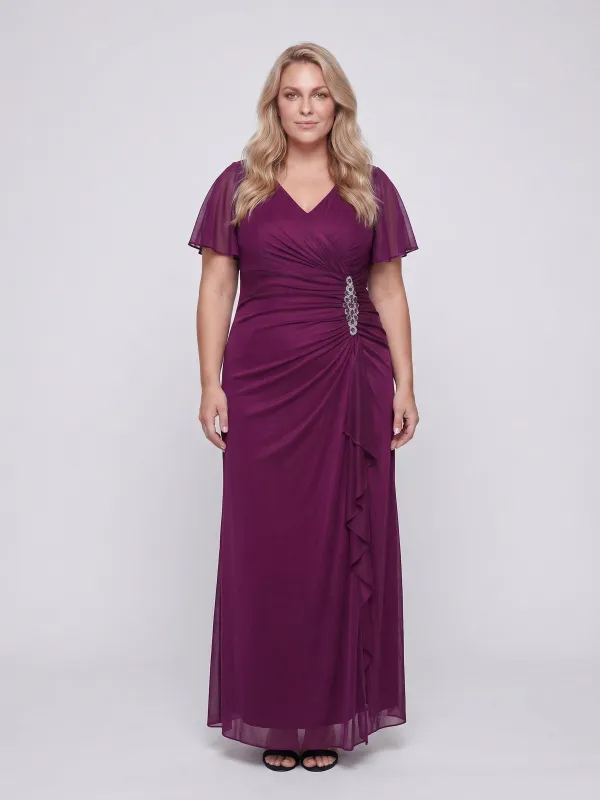 Plus Long Surplice Neckline Dress With Flutter Sleeves made by Alex Evenings