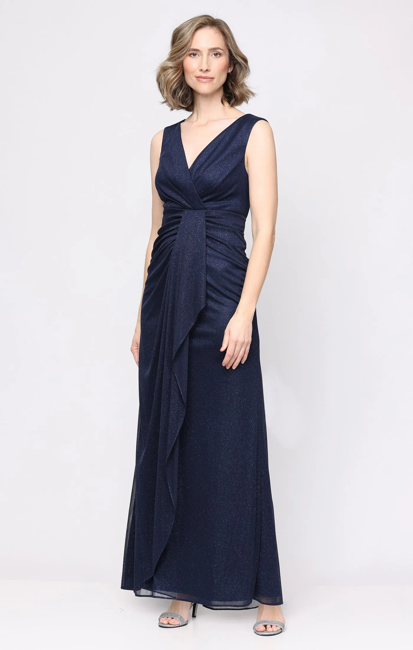 Petite Long Sleeveless Glitter Mesh Dress sold by Alex Evenings