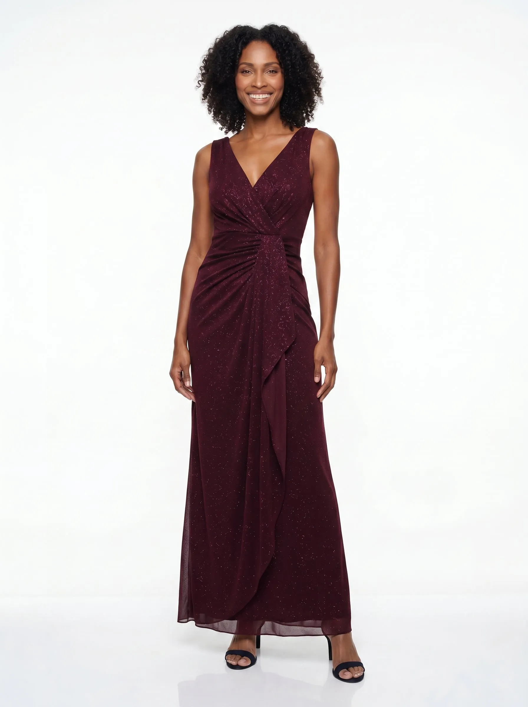 Petite Long Sleeveless Glitter Mesh Dress sold by Alex Evenings product image thumbnail 4