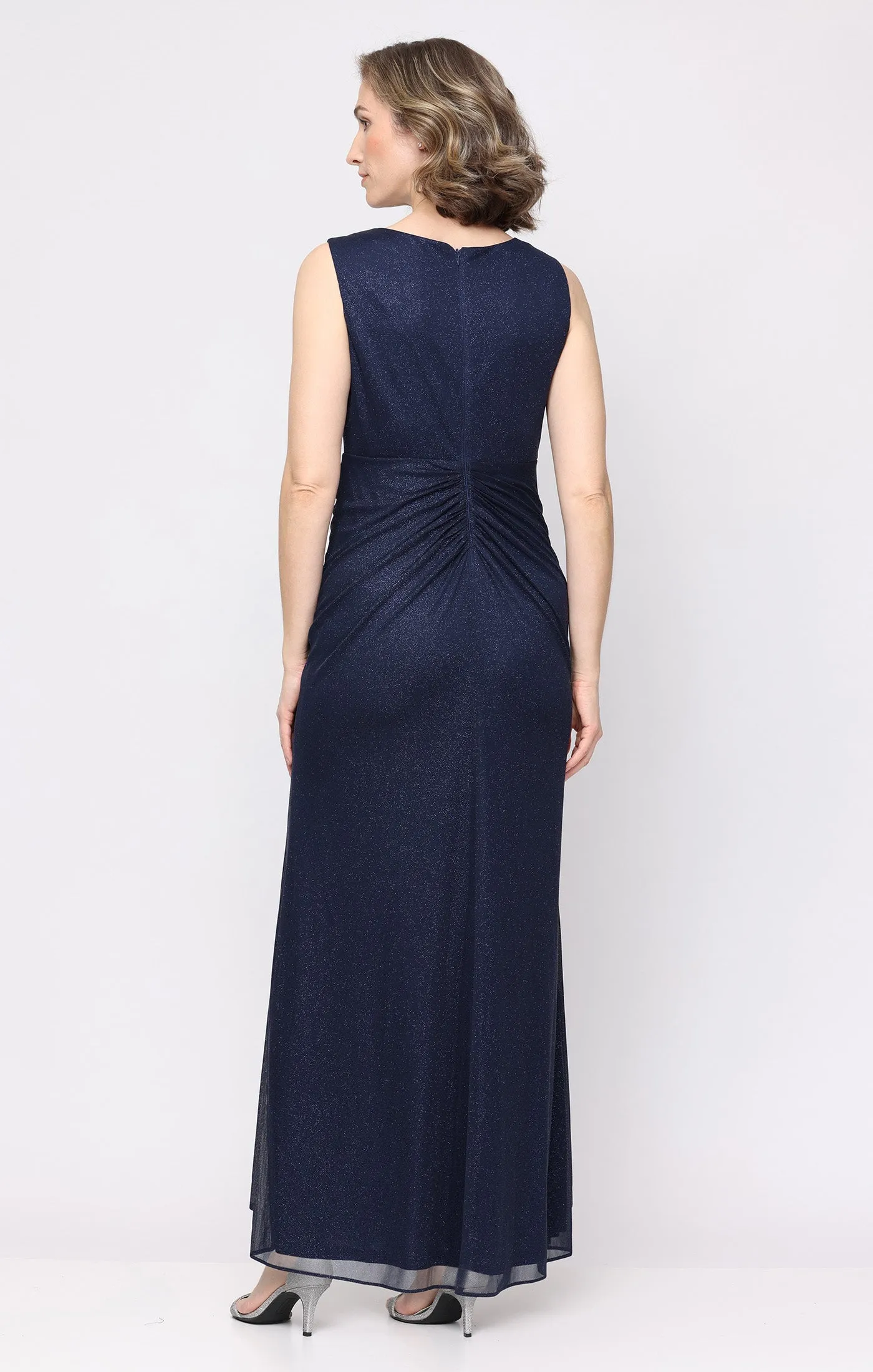 Petite Long Sleeveless Glitter Mesh Dress sold by Alex Evenings product image thumbnail 3