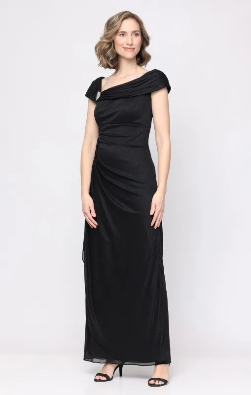 Petite Jessica Glitter Mesh Dress with L-Neckline made by Alex Evenings