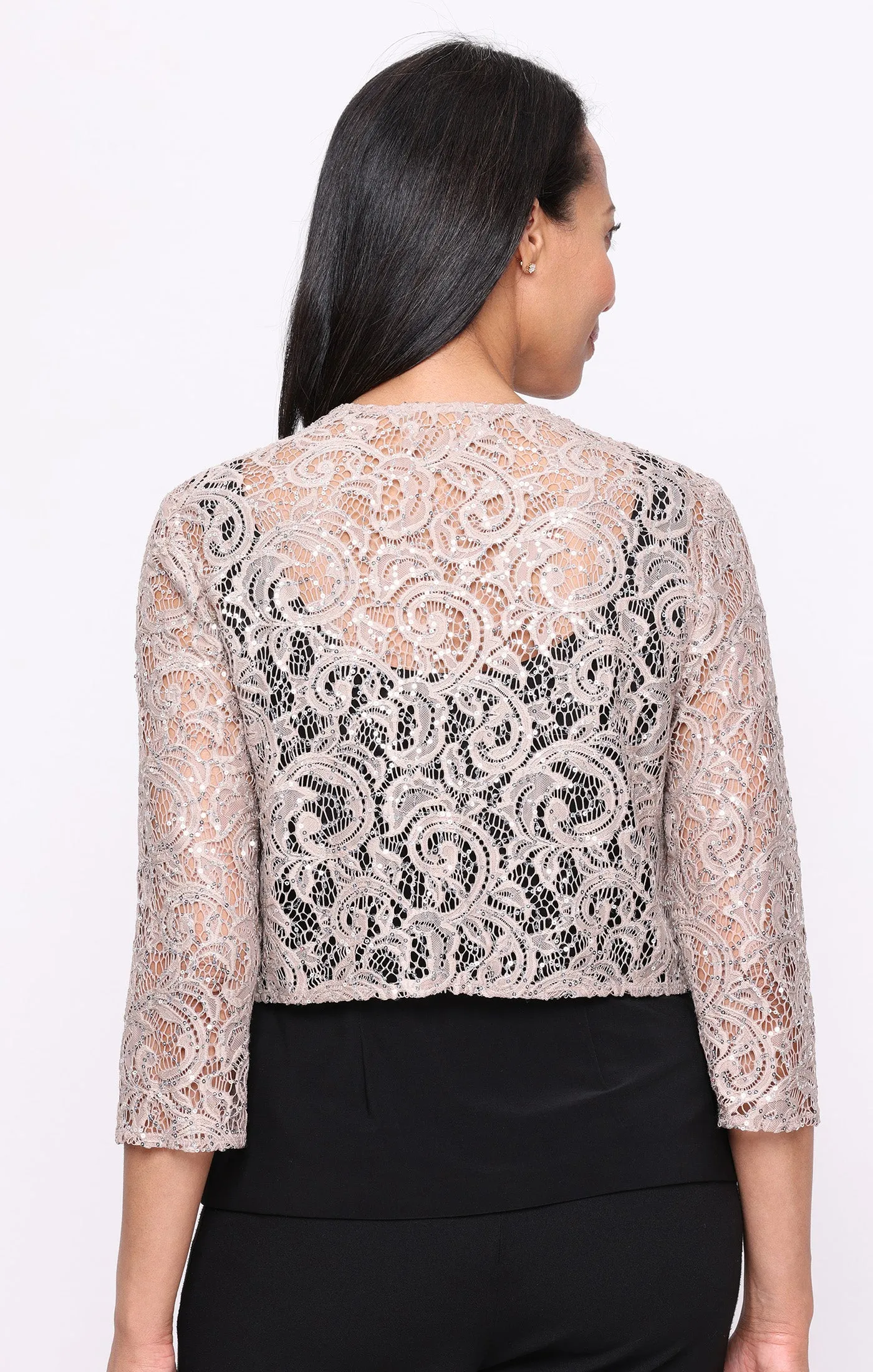 3/4 Sleeve Stretch Sequin Lace Coverup sold by Alex Evenings product image thumbnail 4