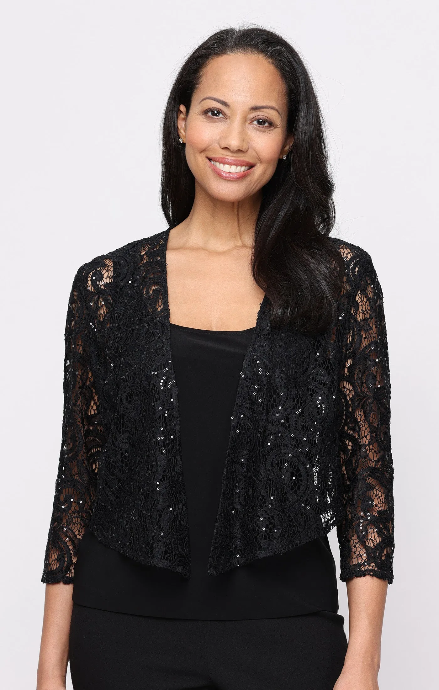 3/4 Sleeve Stretch Sequin Lace Coverup sold by Alex Evenings