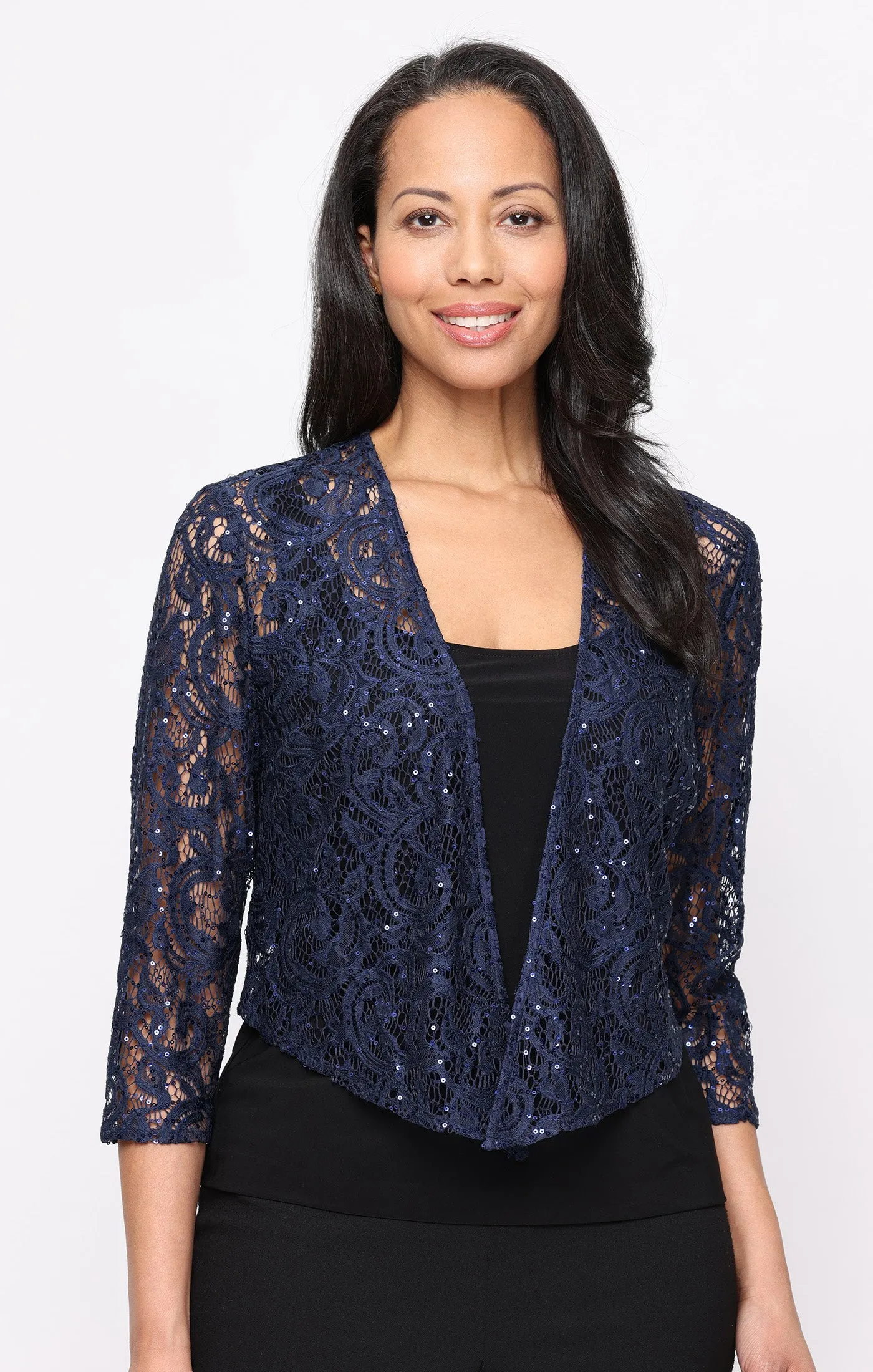 3/4 Sleeve Stretch Sequin Lace Coverup sold by Alex Evenings product image thumbnail 5