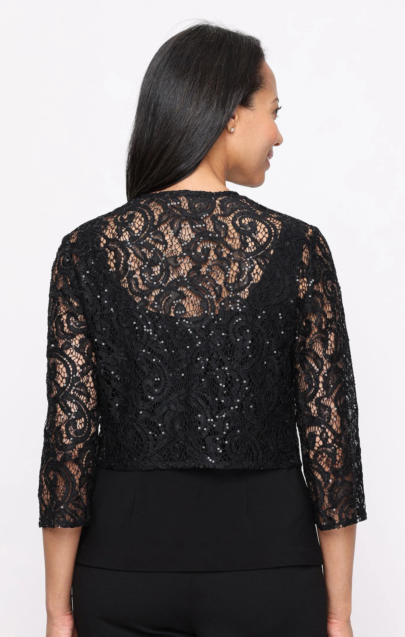 3/4 Sleeve Stretch Sequin Lace Coverup sold by Alex Evenings product image thumbnail 2