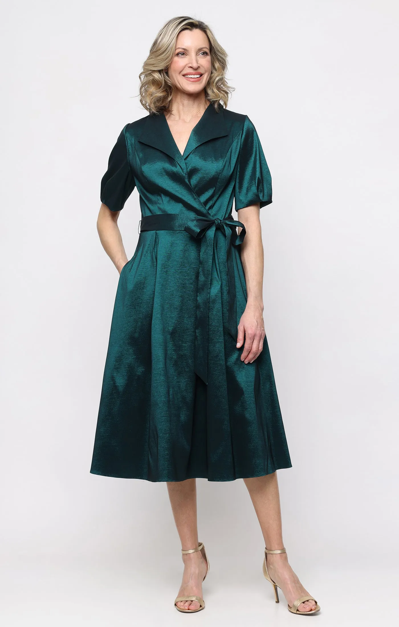 Stretch Taffeta Surplice-Neckline A-Line Gown sold by Alex Evenings