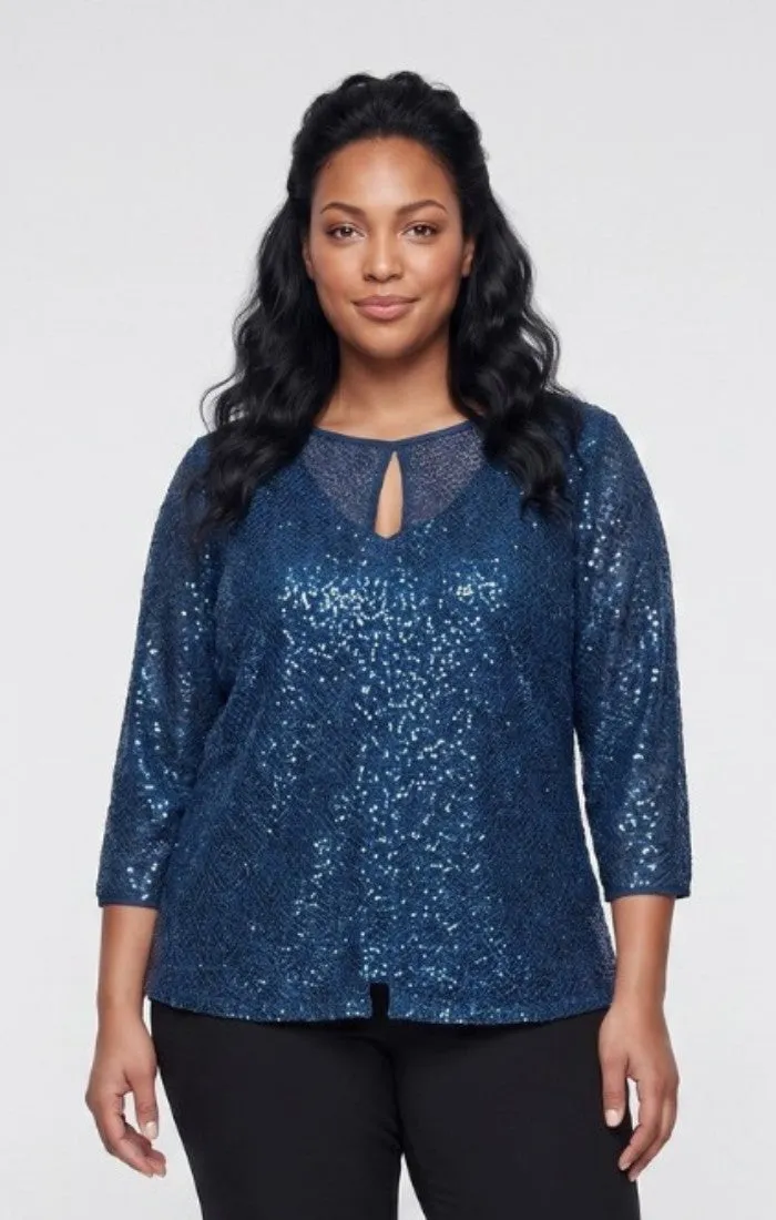 Plus Sequin Crochet Mock Twinset sold by Alex Evenings