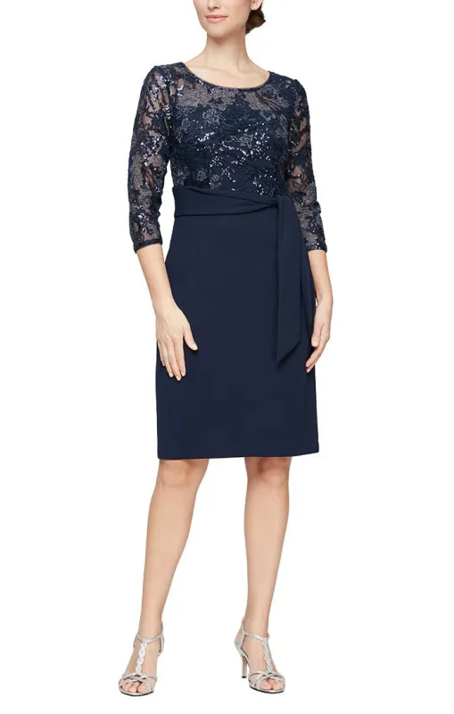 Regular - Short Stretch Crepe & Sequin Lace Sheath Dress made by Alex Evenings