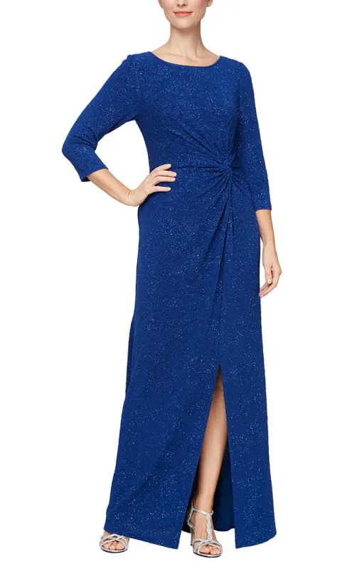 Regular - Long Knot Front Dress With Front Slit and 3/4 Sleeves made by Alex Evenings
