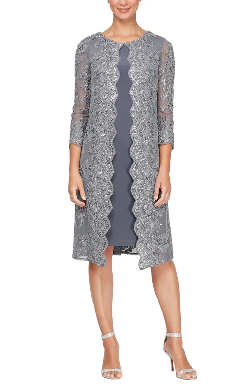 Regular - Embroidered Mock Jacket Dress with Attached Sequin Detail made by Alex Evenings