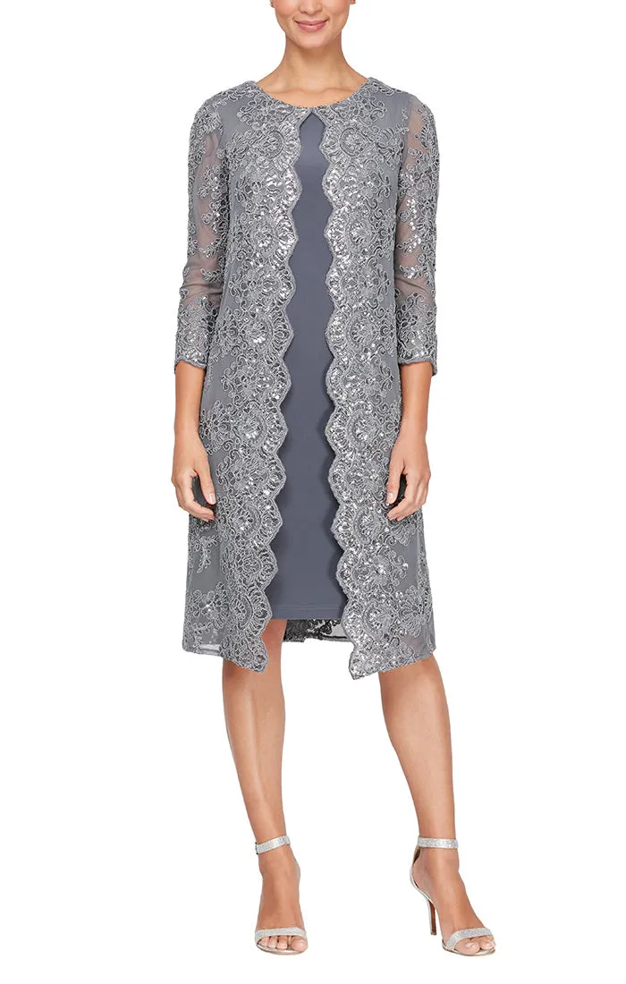 Regular - Embroidered Mock Jacket Dress with Attached Sequin Detail sold by Alex Evenings