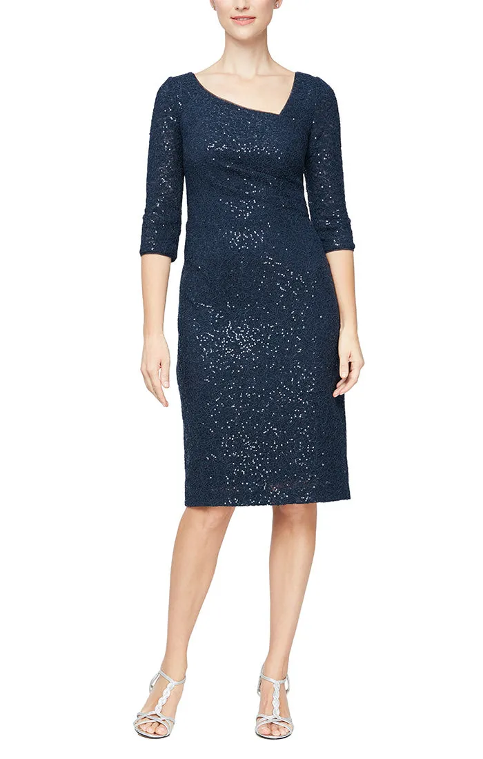 Regular - Short Sheath Dress With L-Shaped Neckline and 3/4 Sleeves sold by Alex Evenings product image thumbnail 4