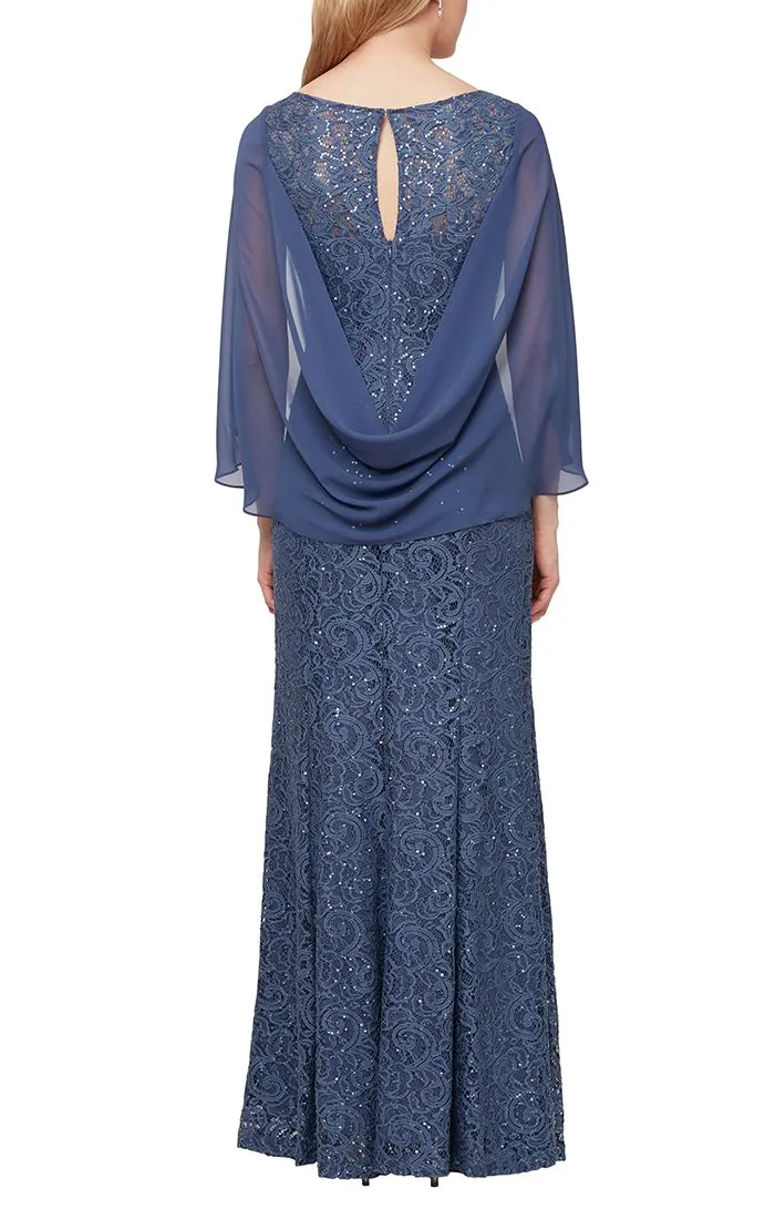 Regular - Long Sequin Lace V-Neck Gown with Attached Chiffon Cape sold by Alex Evenings product image thumbnail 2