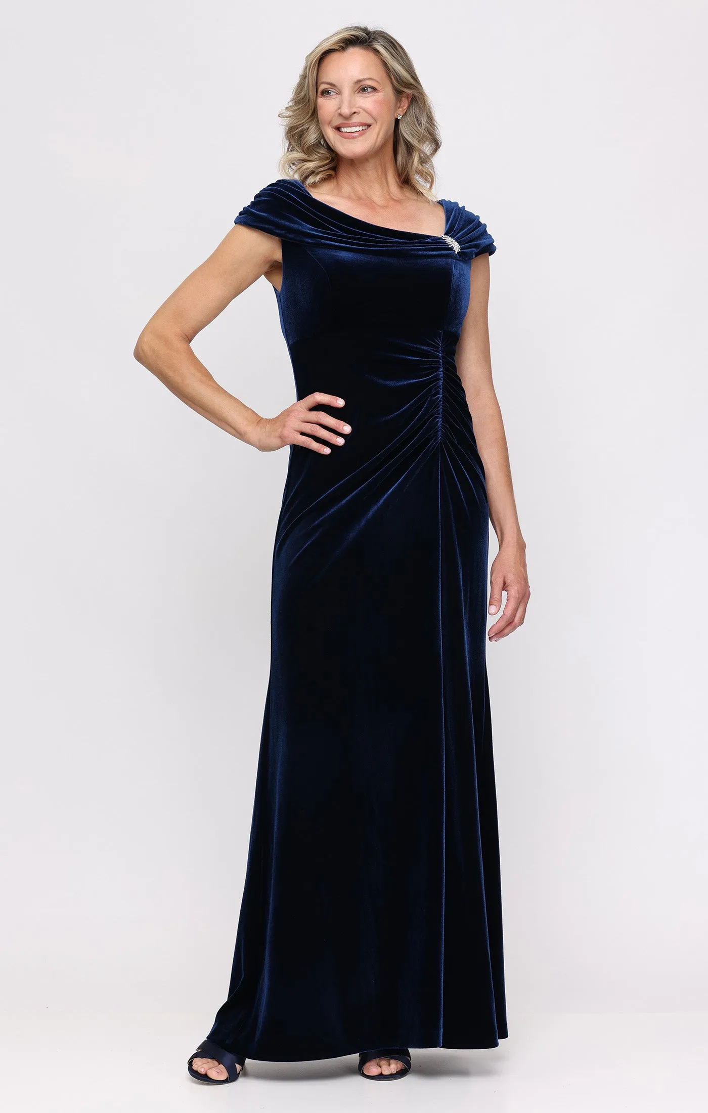 Monica Stretch Velvet Embellished Gown sold by Alex Evenings