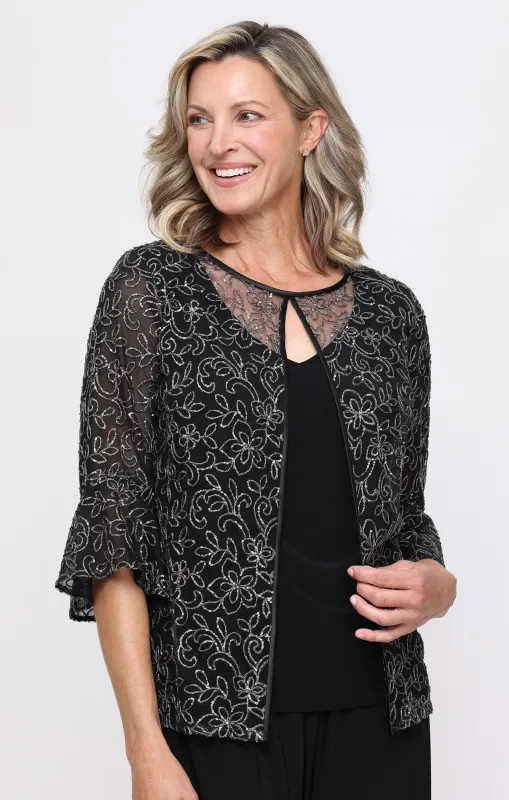Petite 3/4 Sleeve Embroidered Mock Twinset made by Alex Evenings