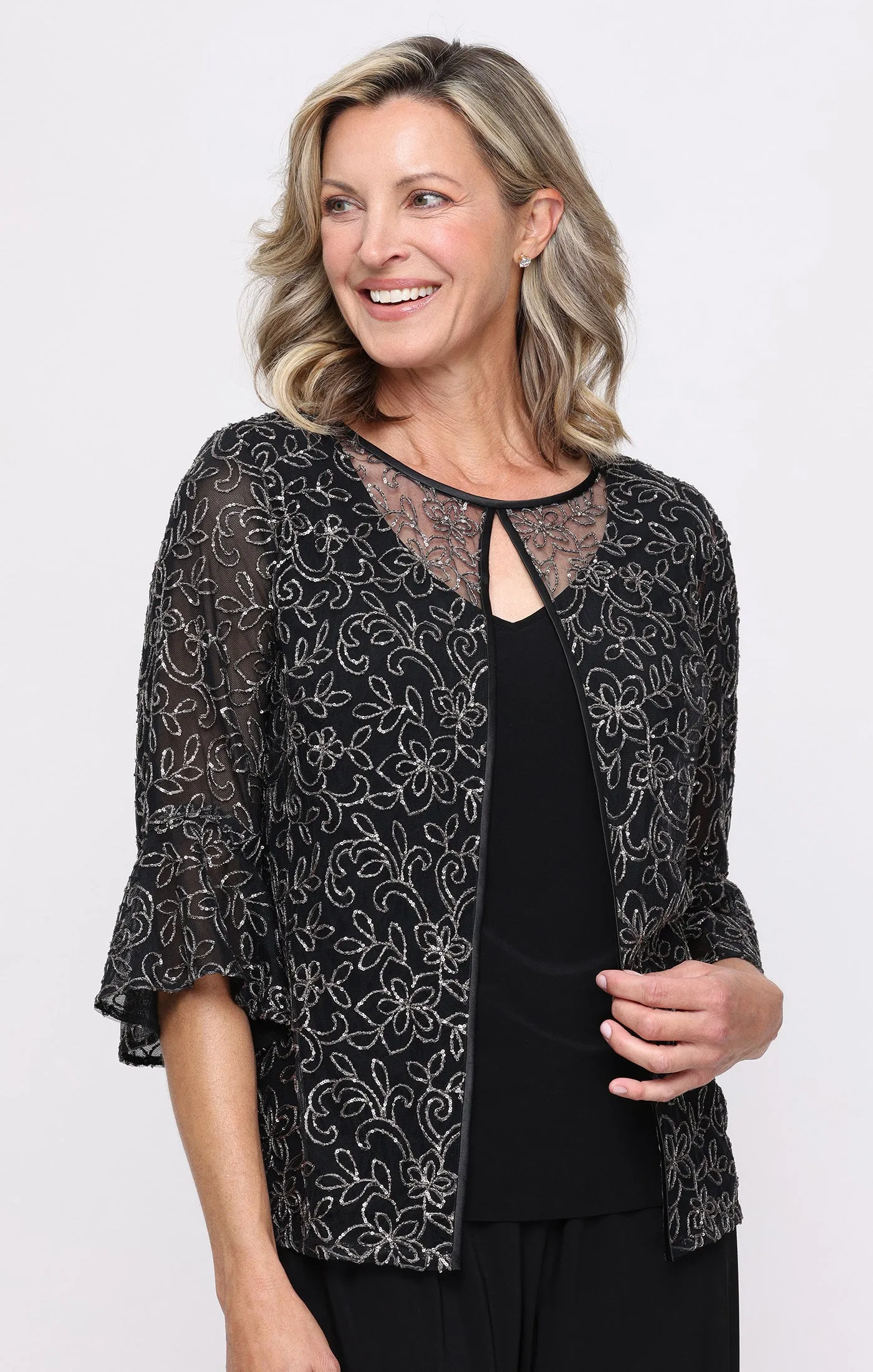 Petite 3/4 Sleeve Embroidered Mock Twinset sold by Alex Evenings