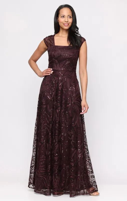 Petite Taylor Embroidered Tulle Square-Neck A-Line Gown made by Alex Evenings