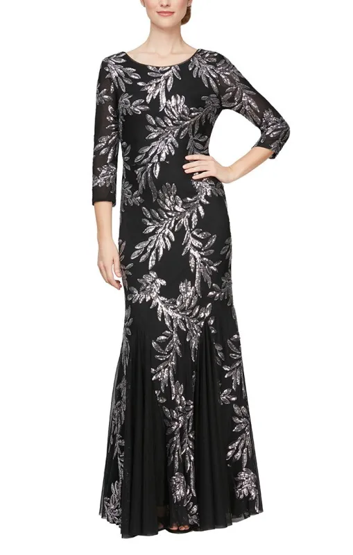Regular - Fit and Flare Dress with Godet Detail Skirt and 3/4 Sleeves made by Alex Evenings