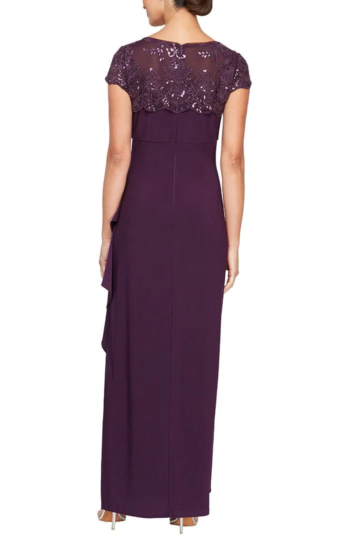 Regular - Empire Waist Dress with Cascade Detail Skirt and Embroidered Illusion Neckline sold by Alex Evenings product image thumbnail 2