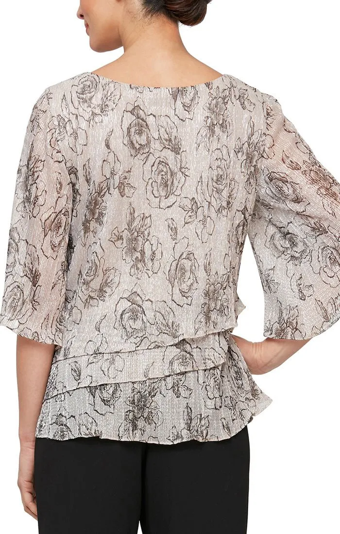 Plus 3/4 Sleeve Printed Blouse with Asymmetric Tiers sold by Alex Evenings product image thumbnail 2