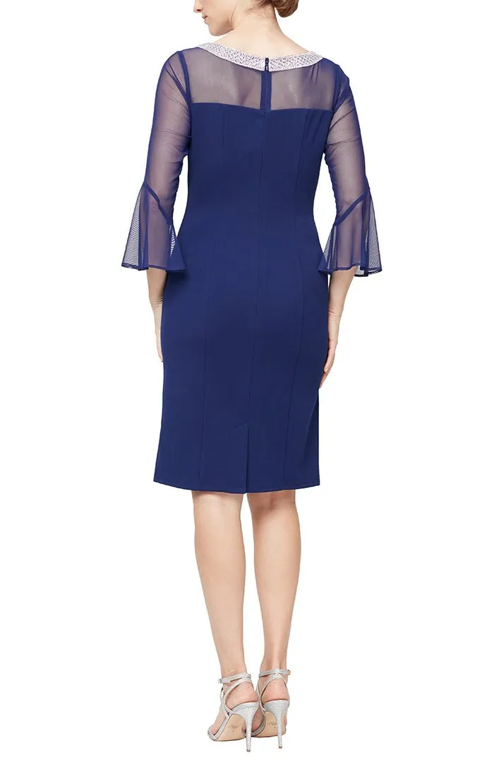 Petite Sheath Crepe Cocktail Dress with Beaded Illusion Neckline & Bell Sleeves sold by Alex Evenings product image thumbnail 4