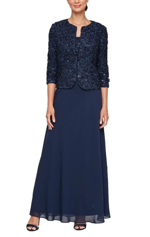 Petite Empire Waist Dress With Open Soutache Jacket sold by Alex Evenings