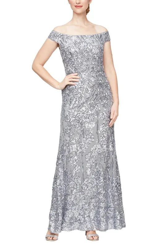 Regular - Long Embroidered Sequin Off the Shoulder Dress sold by Alex Evenings