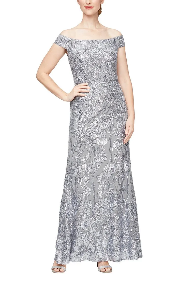 Regular - Long Embroidered Sequin Off the Shoulder Dress sold by Alex Evenings