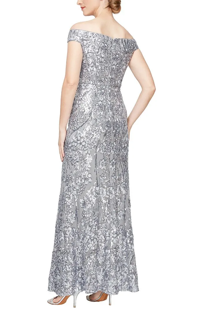 Regular - Long Embroidered Sequin Off the Shoulder Dress sold by Alex Evenings product image thumbnail 2