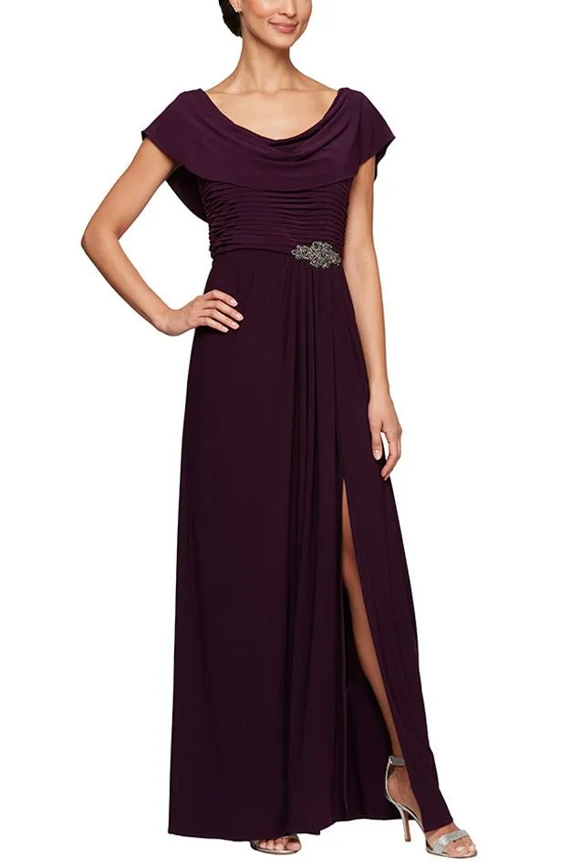 Petite Long Cowl Neck A-Line Matte Jersey Dress with Pleated Bodice Detail, Cowl Back, and Embellishment Detail sold by Alex Evenings product image thumbnail 4