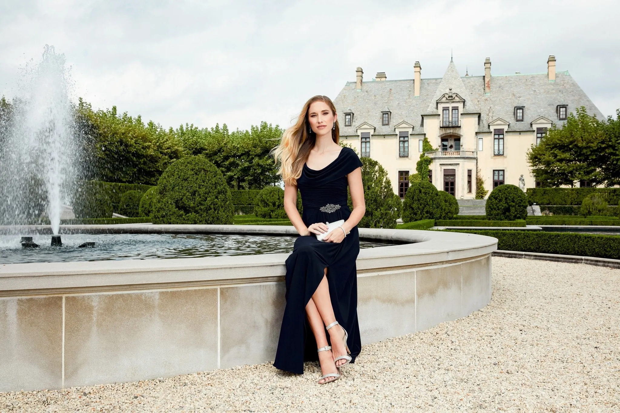 Petite Long Cowl Neck A-Line Matte Jersey Dress with Pleated Bodice Detail, Cowl Back, and Embellishment Detail sold by Alex Evenings product image thumbnail 5