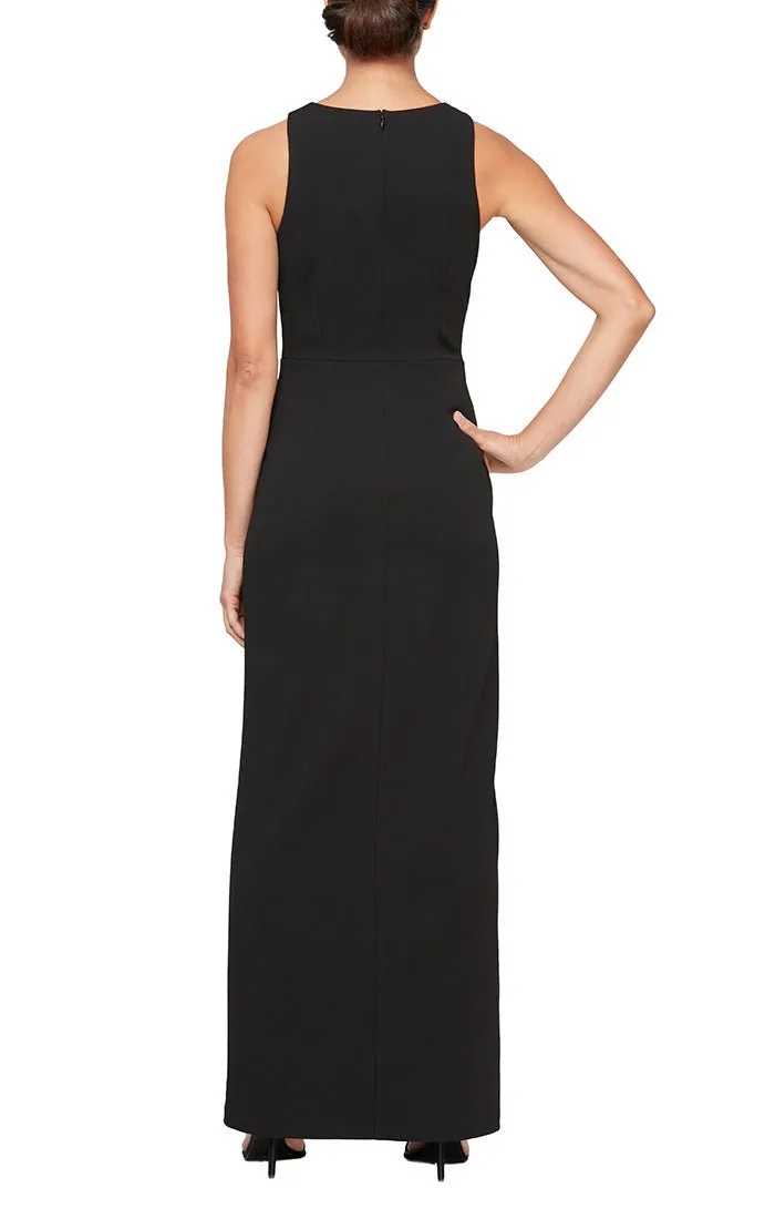 Regular - Sleeveless Crepe Column Dress with Rhinestone Trim Slit Detail sold by Alex Evenings product image thumbnail 2