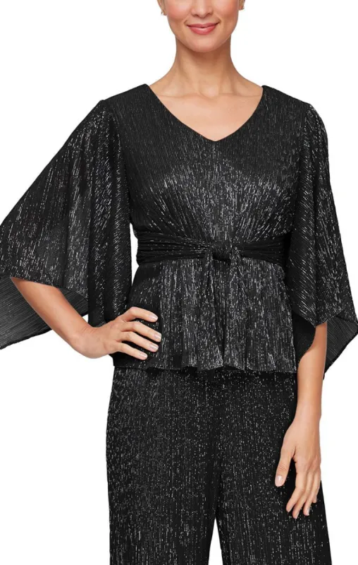 Regular - Metallic Knit Blouse with Tie Waist Detail sold by Alex Evenings
