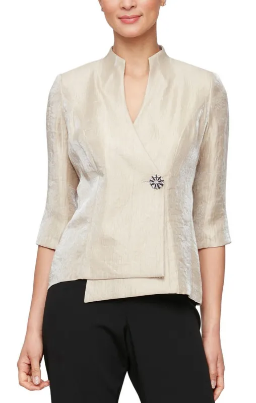 Plus Stretch Shimmer Blouse with Asymmetric Overlay Hem & Embellished Closure sold by Alex Evenings