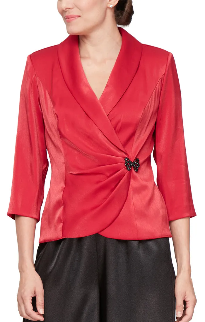 Regular - Side Closure Shimmer Satin Blouse with Collar & Embellished Closure sold by Alex Evenings
