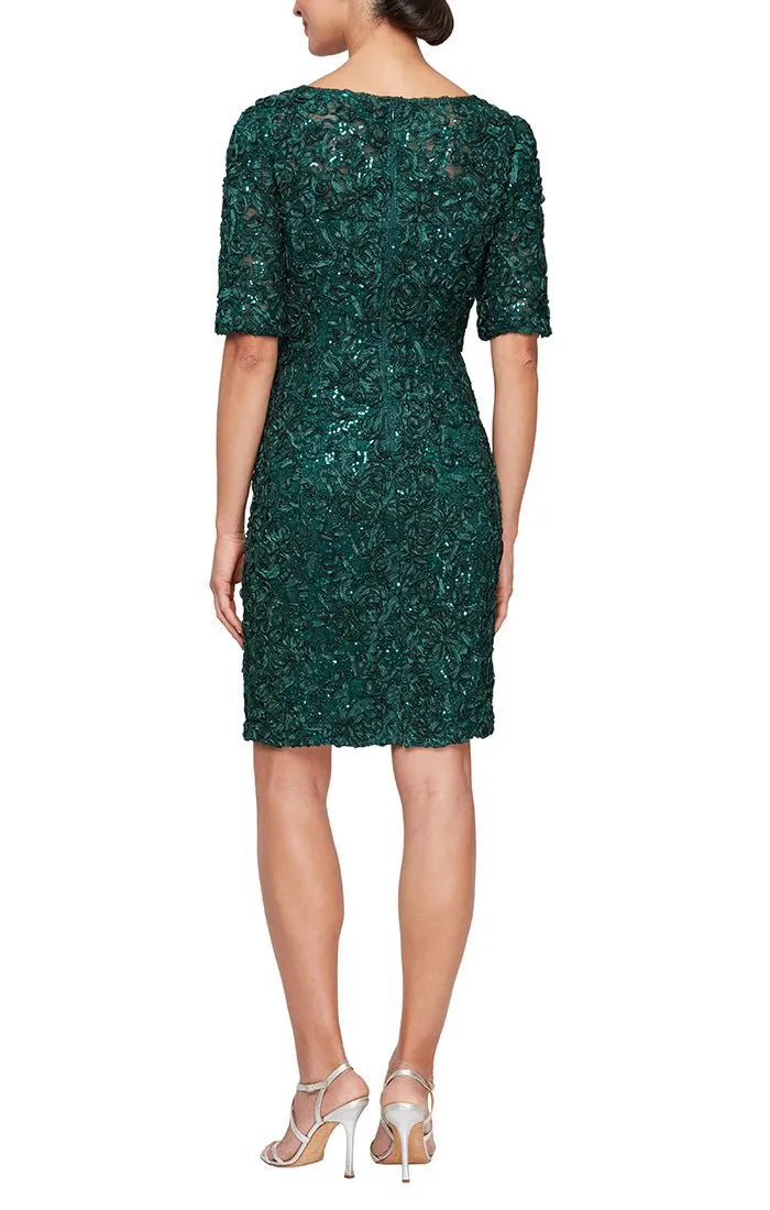 Regular - Short V-Neck Soutache Dress with Elbow Sleeves sold by Alex Evenings product image thumbnail 2