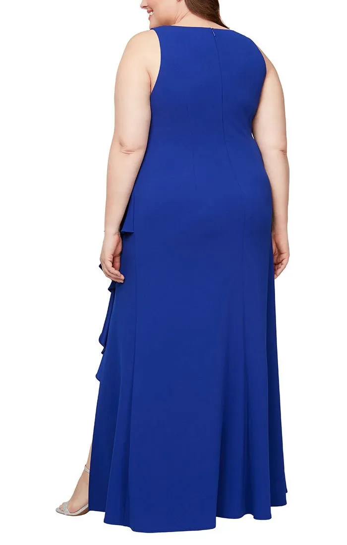 Plus - Sleeveless Crepe Dress with Cascade Ruffle Skirt sold by Alex Evenings product image thumbnail 2
