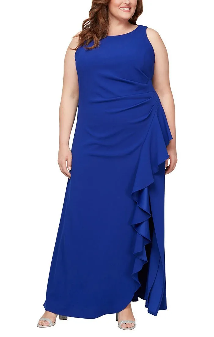 Plus - Sleeveless Crepe Dress with Cascade Ruffle Skirt sold by Alex Evenings