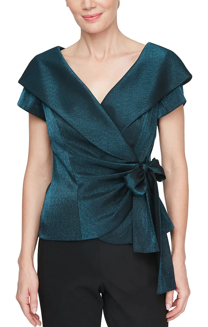 Portrait Collar Stretch Shimmer Blouse with Short Sleeves & Side Tie Closure sold by Alex Evenings