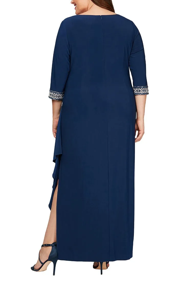 Plus Matte Jersey Dress with Keyhole Cutout Neckline and Embellished Sleeves/Neckline sold by Alex Evenings product image thumbnail 2